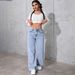 Light Blue Washed Wide Leg Jeans Women's Low Waisted Loose Fit Spring Style Factory Direct Wholesale New Denim_mkmklike.com