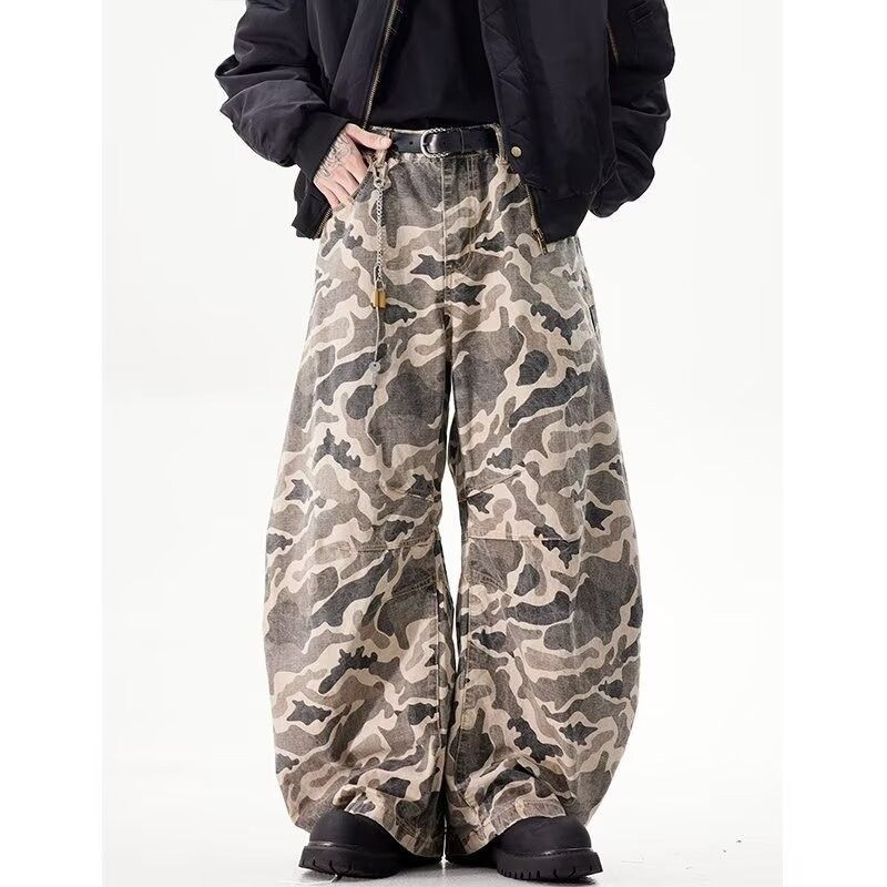 Men's Clothing High Street Stitching Camouflage Jeans Two Piece Distressed Washed Hip Hop Trend Personality Straight Trousers_mkmklike.com