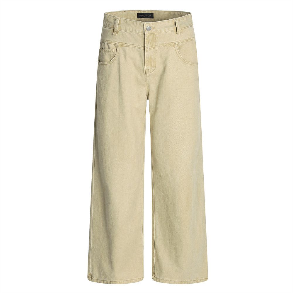 American Style Trendy Wide-Leg Jeans For Men Casual Clean Fit Waist Patchwork Design Solid Color Straight-Leg Pants_mkmklike.com