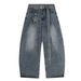 Men's Loose Fit American Street Style Washed Scythe Jeans With Belt And Pentagram Pendant, Wide Leg Pants_mkmklike.com