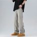 Slim Fit Straight Leg Jeans Zipper Design Washed Yellow Mud Dyed Casual Trousers High Street Style Midweight Softener Fabric_mkmklike.com