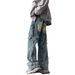Men's Trendy Multi Pocket Cargo Jeans Loose Straight Leg Wide Leg High Street Style Ripped Design Trousers_mkmklike.com