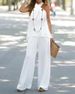 Women's new fashion casual backless solid color sleeveless suit wide-leg pants two-piece suit_mkmklike.com