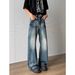 2026 New Street Lightning Pattern Micro-pull Jeans Spring Men's Retro Loose Youth Washed Floor Trousers_mkmklike.com