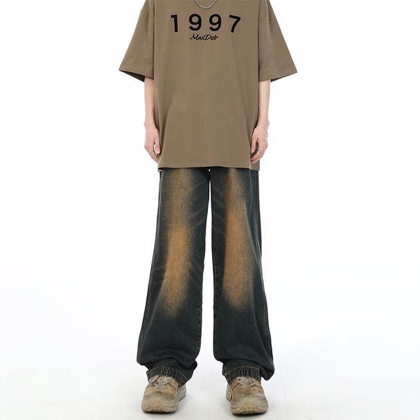 Nordmann American Retro Jeans For Men With Design Sense, Distressed Washed Casual Pants, Autumn And Winter High Street Loose_mkmklike.com