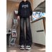 2025 Summer Black Gray Pleated Curved Knife Jeans Men's Style American Vibe Tall Straight Leg Slightly Flared Pants_mkmklike.com