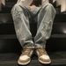 Men's Five Pointed Star Jeans High Street Style Straight Leg Loose Wide Leg Pants Summer Trendy_mkmklike.com