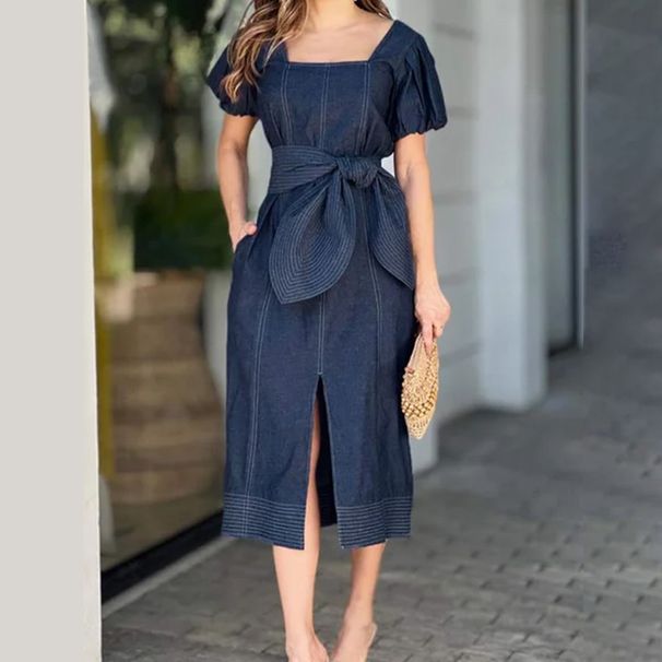 Women's Clothing Knee-length street dress with tassels and patchwork_mkmklike.com
