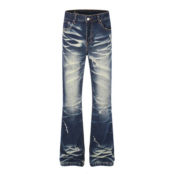 Retro Washed Distressed Ripped Flared Jeans Slim Fit Stretch Denim Trousers American Style For Men And Women New Summer_mkmklike.com
