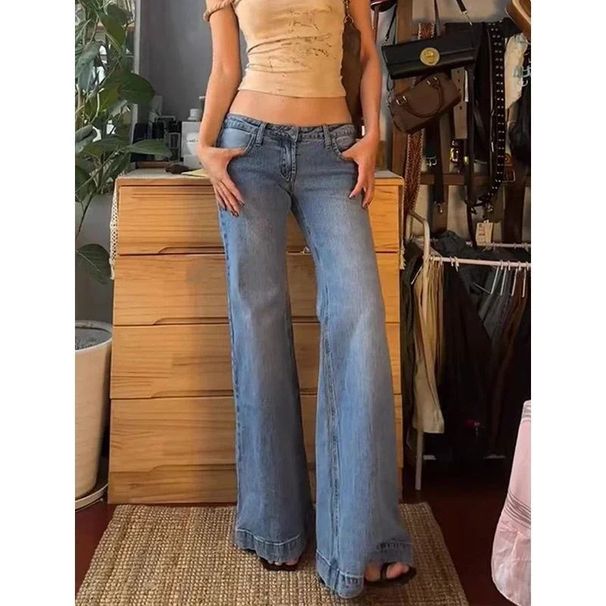 Women's Clothing Hot Girl Low Waist Washed Flared Jeans Female Casual Straight Mopping Trousers_mkmklike.com