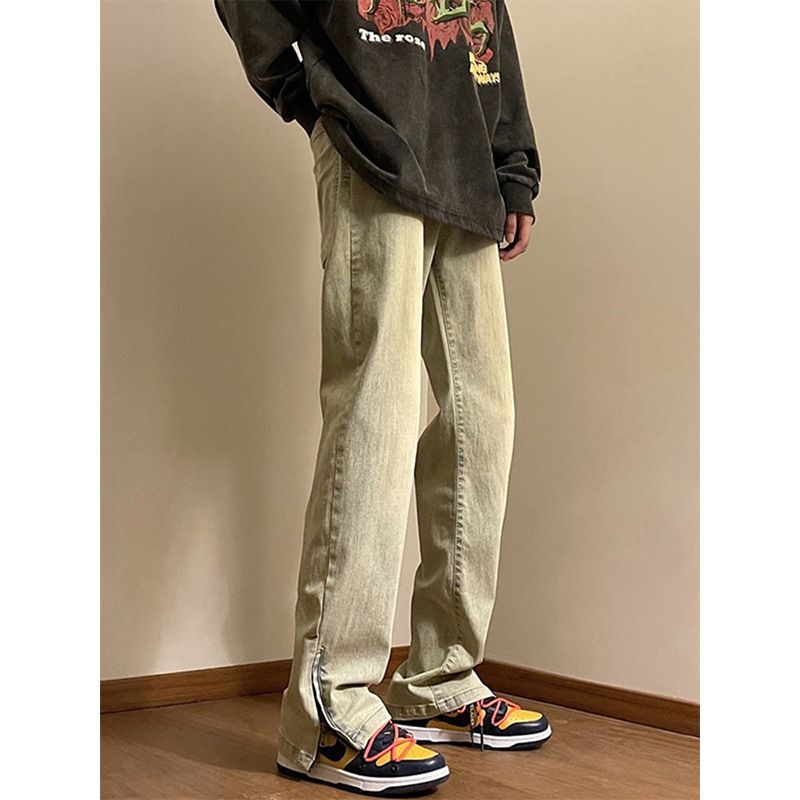 Nordmann Style Washed Vintage Zipper Jeans For Men Spring Autumn Straight Loose European American High Street Vibe Long Pants_mkmklike.com