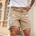 Men's Wide Leg Denim Shorts Khaki Coffee Colored Loose Fitting Ripped Bleached Trendy European American Style Five Point Pants_mkmklike.com