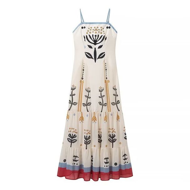 Women's clothing new fashion ethnic style sling flower embroidery picture tulle pleated dress_mkmklike.com