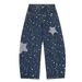 Starry Sky Digital Print Denim Scimitar Pants Men's High Street Trendy Design Sense Unique Niche Oversized Trousers_mkmklike.com
