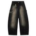 Post-apocalyptic Style Washed Ink Splash Denim Scimitar Pants Men's Street Fashion Punk Braided Chain Decor Design_mkmklike.com