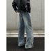 American Retro Blue Curved Hem Jeans Men, Spring, Autumn, Winter Trendy Brand, Stylish Loose Straight-leg Wide-leg Pants_mkmklike.com