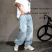 Vintage Washed Light Blue Jeans – Streetwear Relaxed Straight-Leg Denim Pants For Men (S-3xl) – Oversized Boyfit With Distressed Hem_mkmklike.com