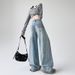 High Waist Loose Washed Jeans For Women - Slimming Straight Leg Pants With Flowy Wide Leg & Long Length In Classic Blue_mkmklike.com