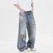 Men's Clothing Vintage Distressed Cat Whisker Jeans - Relaxed Fit Wide Leg Bootcut High Waist Denim Pants For Women_mkmklike.com