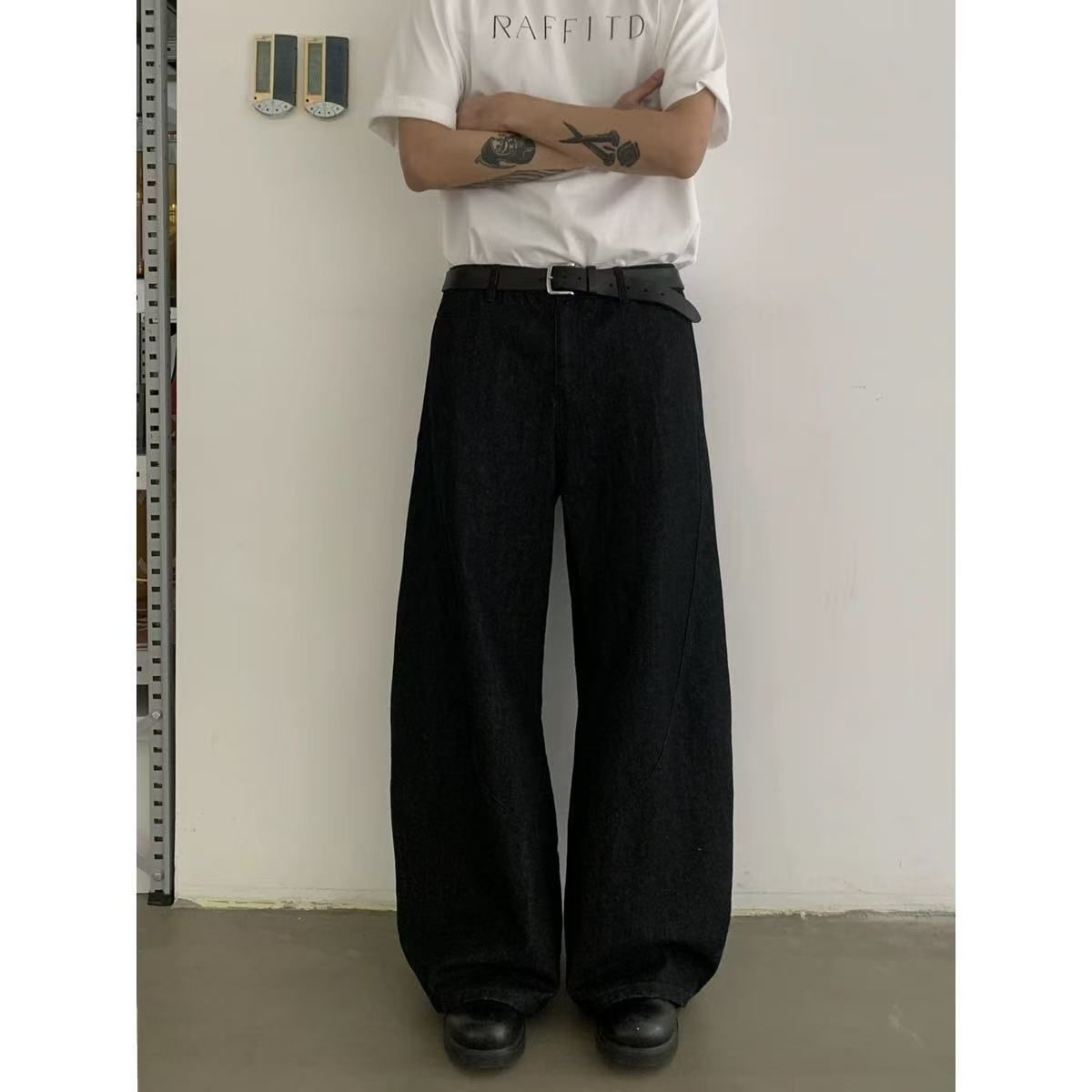Vintage Raw Denim Jeans - Oversized Relaxed Fit Straight Leg Pants For Men & Women, Black & Blue Fashion Trends_mkmklike.com