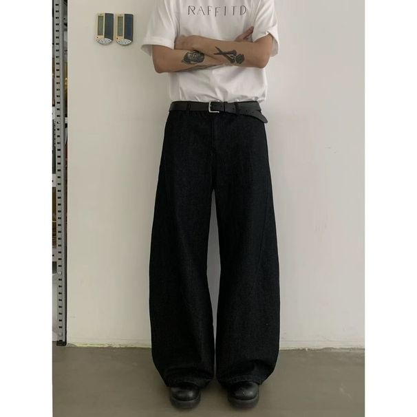 Vintage Raw Denim Jeans - Oversized Relaxed Fit Straight Leg Pants For Men & Women, Black & Blue Fashion Trends_mkmklike.com