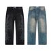 Pure American Style Trendy Brand Vale Valley Full Rhinestone Distressed Washed Vintage Pure Cotton Unisex Jeans_mkmklike.com