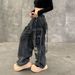 Men's & Women's Distressed Washed Denim Cargo Pants - Streetwear Straight-Leg Loose Fit Wide Trousers With Multi-Pockets_mkmklike.com