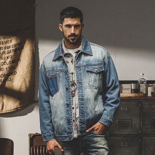 Men's Clothing American Classic Retro Denim Jacket Men's Autumn And Winter Style Washed Distressed Loose Trendy Casual Men's Work Jacket_mkmklike.com