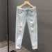 Men's Clothing Summer New Ripped Nine Point Pants Fashion Brand Jeans Slim Fit Cuffed Pants Light Color Pants_mkmklike.com