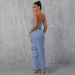 Women's Denim Dress - Casual Tube Top Workwear Style With Large Pockets_mkmklike.com