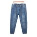 Fattened Plus-size Patch Jeans Men's Trendy Brand Elastic Waist Splicing Model Tied Feet Foreign Trade Denim Nine-point Pants Men_mkmklike.com