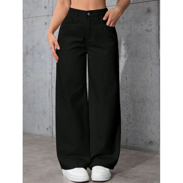 Slimming Black Washed Straight Leg Jeans Wide Leg Pants for Women European American Style Loose Fitting Height Enhancing_mkmklike.com