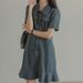 Summer New Fashionable Waist Cinching Short Sleeved Slimming Fish Tail Temperament Denim Women's Dress_mkmklike.com