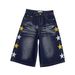 Men's High Waist Relaxed Fit Denim Shorts With Vintage Faded Starfish Print, Casual Wide Leg Cropped Beach Trousers_mkmklike.com