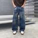Unisex Baggy Jeans In Frost Blue Wash – Oversized Straight-Leg Vintage Denim Pants With Distressed Detailing_mkmklike.com