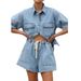 Women's Clothing Summer Women's Casual Loose Pocket Short Sleeved Shirt Shorts Denim Two Piece Suit_mkmklike.com