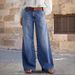 Women's Clothing Retro Wide Leg Jeans Women's Embroidered Stretch Straight Pants Casual Trousers_mkmklike.com