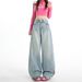 2026 Spring New Style Flap Design High-Waisted Loose-Fit Straight Wide-Leg Floor-Length Jeans For Women_mkmklike.com