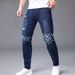 Men's Slim Fit Stretch Ripped Denim Jeans Dark Blue Distressed Skinny Midweight Polyester Mid Waist Jeans_mkmklike.com