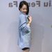 Women's European Style Long Sleeve Denim Shirt D Letter Rhinestone Detail Loose Fit plus Size Fashionable Thin Jacket for Spring Autumn_mkmklike.com