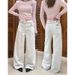 Women's Floral Jacquard Wide-Leg Jeans - High Waist Relaxed Fit Vintage Denim Pants With Retro Wash, Boho Chic Palazzo Trousers_mkmklike.com