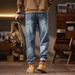 New Stacked Micro-cone Pants Men's American High Street Retro Old Embroidered Jeans Men's Fattened Plus Size Pants_mkmklike.com