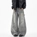 Men's Patchwork Logging Jeans High Street Fashion Mid Waist Straight Loose Trousers Retro Curved Blade Design Machine Washable_mkmklike.com