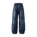 Men's Trendy Brand High Street Loose Fitting Wide Leg Trousers Bamboo Patterned Deconstructed Design Washed Silhouette Jeans_mkmklike.com