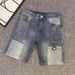 Men's Personalized Patchwork Denim Shorts Summer Trendy Loose Straight Leg Mid-Length Casual Five Point Pants_mkmklike.com