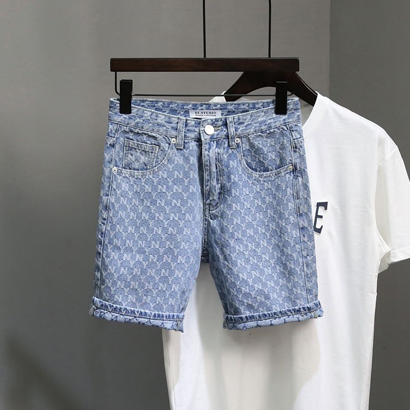Men's Lightweight Summer Denim Shorts American Style Trendy Versatile Luxury Straight Leg Five Point Pants_mkmklike.com