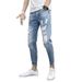 Summer Thin Cropped Ripped Jeans For Men, Light-colored Slim-fit Skinny Pa, Korean-style Trendy Distressed 9-point_mkmklike.com