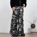 Men's Clothing Black And Gray Camouflage Overalls With Multiple Pockets, Trendy Brand For Men And Women, Casual Straight Leg Loose Wide Leg_mkmklike.com