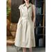 Literary Leisure Temperament Loose Large Size Women's Clothing Solid Color Waist Slimming Shirt Dress Midi Dress_mkmklike.com