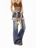 Vintage Leopard Print Fluff Splicing Stacked Fart Curtain Spice Girl Straight Wide Leg Fake Two-piece Jeans_mkmklike.com